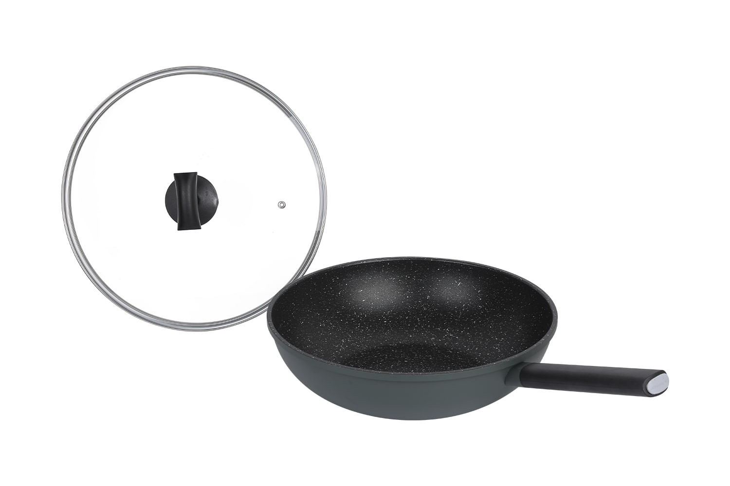 CF-CLB3263D Imiterad pressgjutningswok-Med glaslock, imiterad pressgjuten medicinsk sten 32 non-stick wok