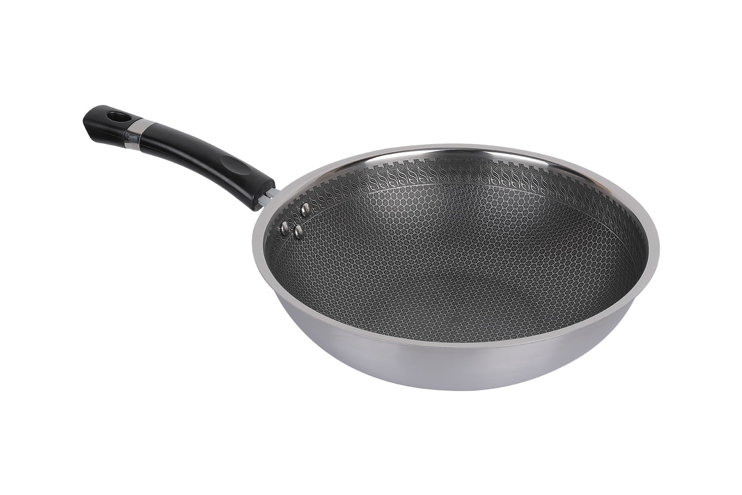 CF30C-CJ538 Wok i rostfritt stål med glaslock, etsande non-stick beläggning, reptålig, hushåll